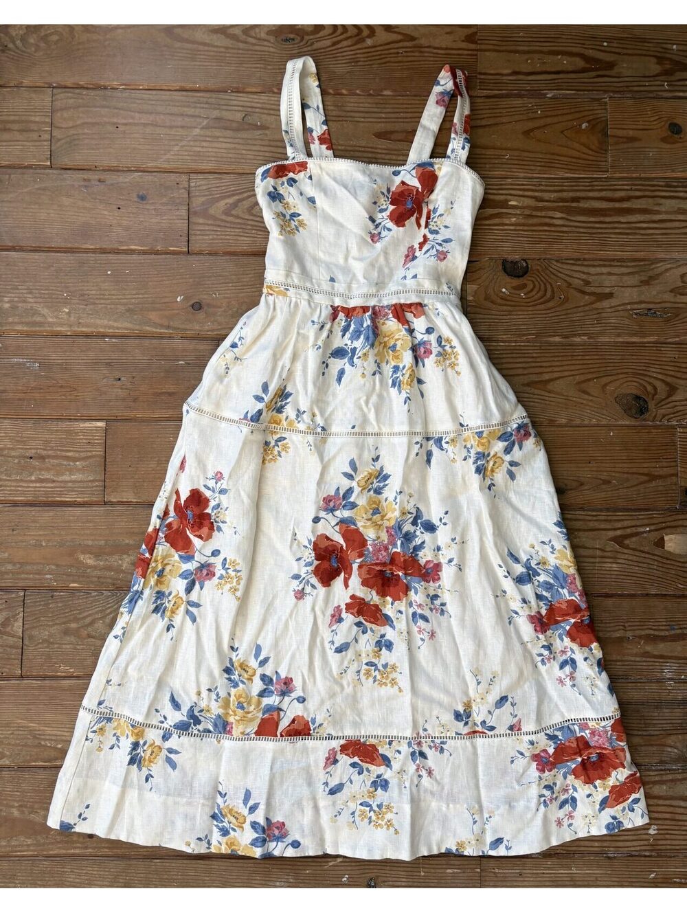 Reformation Soprano Floral Linen Dress White Red Blue 4 NWT Size 4